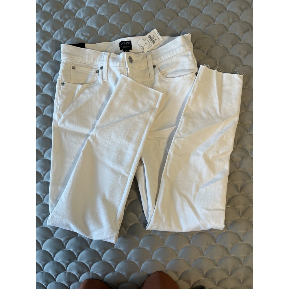 J Crew Factory NEW  10 Inch High Rise Skinny Straight Jeans White Sz 30  Raw Hem - Picture 5 of 7